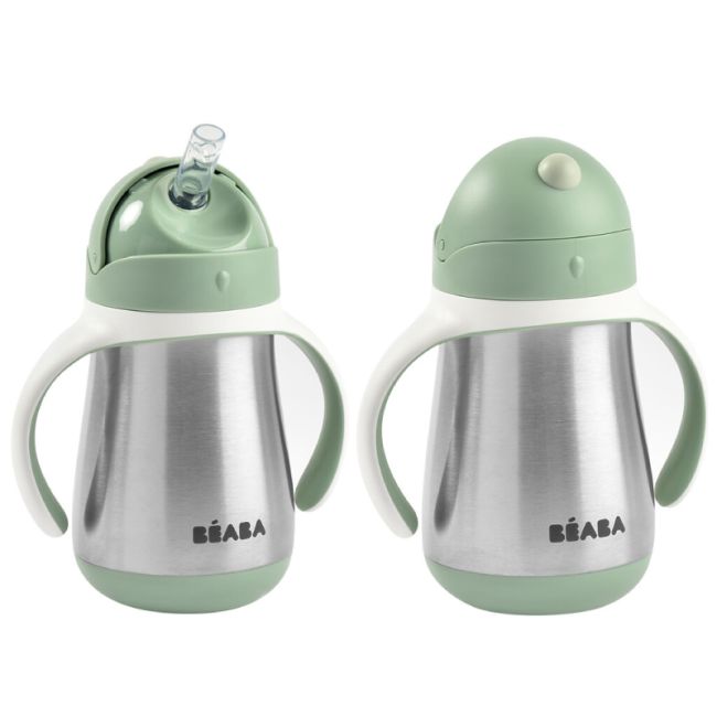 Cana cu pai din inox Beaba 250 ml Sage Green ERFB913535