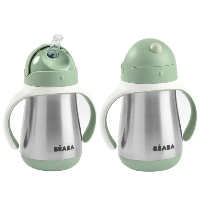 Cana cu pai din inox Beaba 250 ml Sage Green ERFB913535