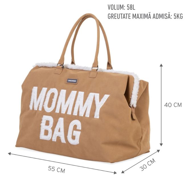 Geanta de infasat Childhome Mommy Bag, aspect piele intoarsa Bej ERFCH-CWMBBMR