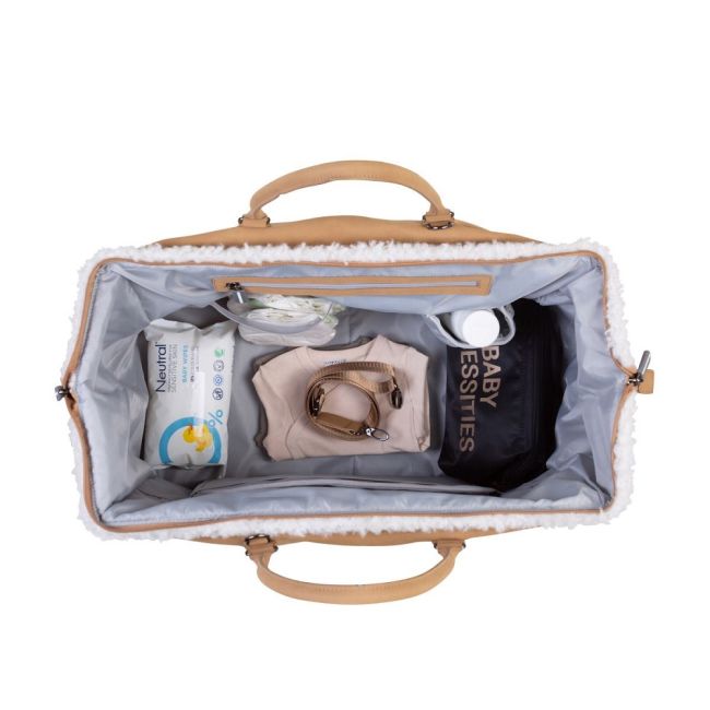 Geanta de infasat Childhome Mommy Bag, aspect piele intoarsa Bej ERFCH-CWMBBMR