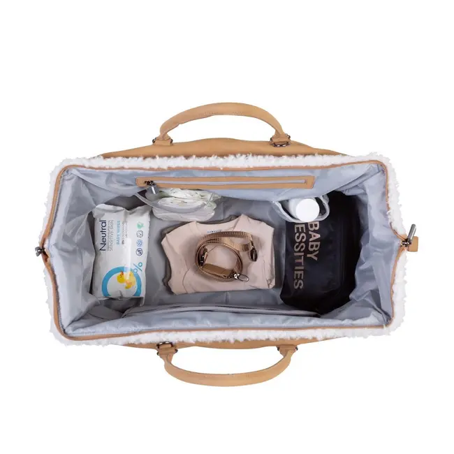 Geanta de infasat Childhome Mommy Bag, aspect piele intoarsa Bej ERFCH-CWMBBMR