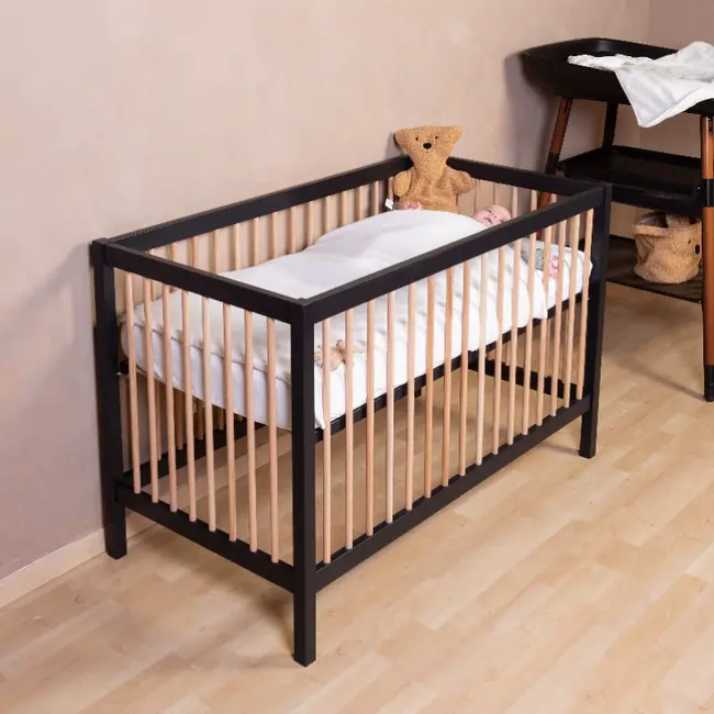 Patut Childhome Cot 97 Fag 60x120 cm, Natural/Negru ERFCH-BE97BN