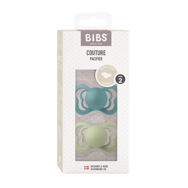 Bibs - set 2 suzete couture latex, tetina anatomica, 6 luni +-island sea/sage bbb1810306