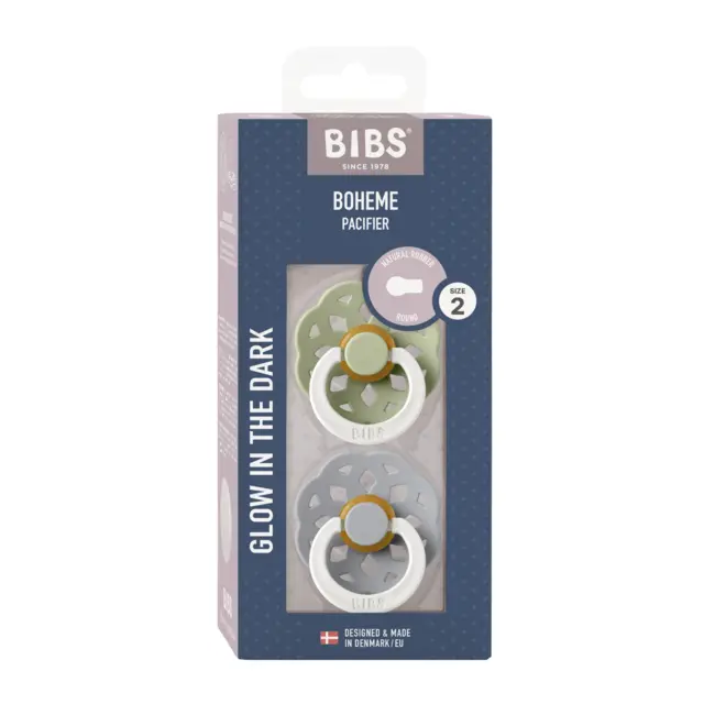 Bibs - set 2 suzete fosforescente boheme glow latex, tetina rotunda, 6 luni +-sage bbb220270c