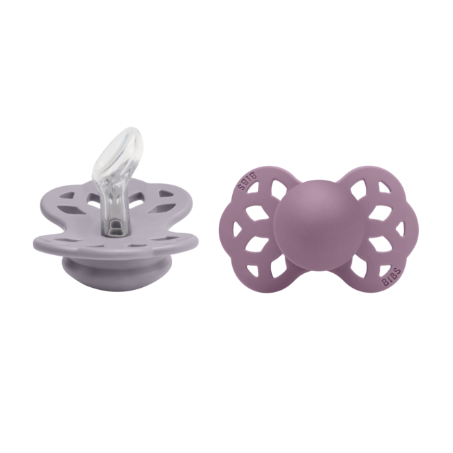 Bibs - set 2 suzete infinity silicon, tetina anatomica, 0 luni +-fossil grey/mauve bbb165111