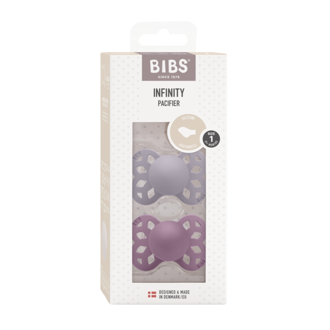 Bibs - set 2 suzete infinity silicon, tetina anatomica, 0 luni +-fossil grey/mauve bbb165111