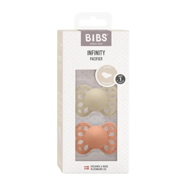 Bibs - set 2 suzete infinity silicon, tetina anatomica, 0 luni +-vanilla/peach bbb165109