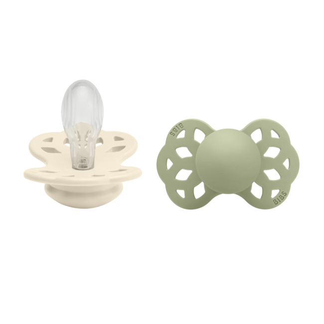Bibs - set 2 suzete infinity silicon, tetina simetrica, 6 luni +-ivory/sage bbb275102