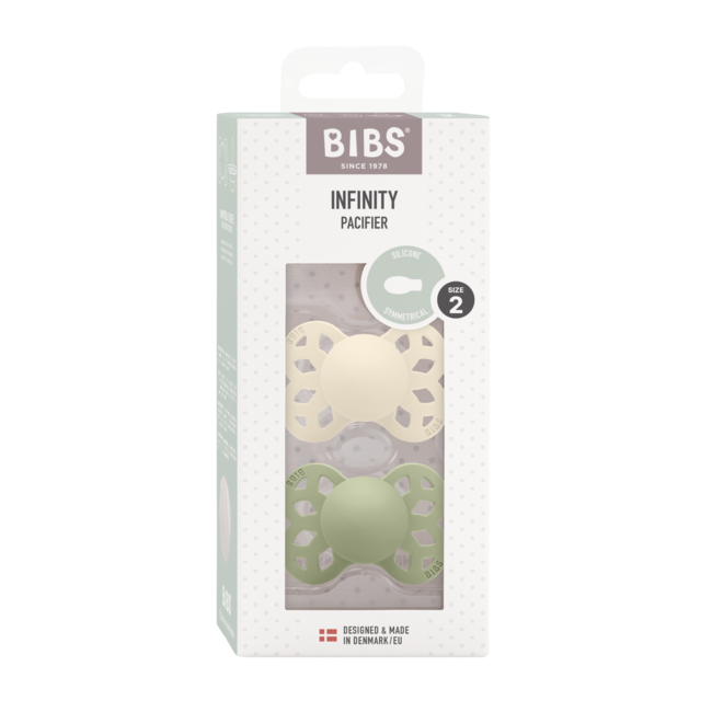 Bibs - set 2 suzete infinity silicon, tetina simetrica, 6 luni +-ivory/sage bbb275102
