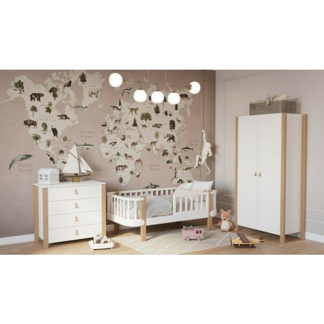 Patut junior cu bariera de protectie YappyEtude din lemn de fag, YappyKids, 160x80 cm, Alb BYNYAPPYETUDETODDLER_WHITE
