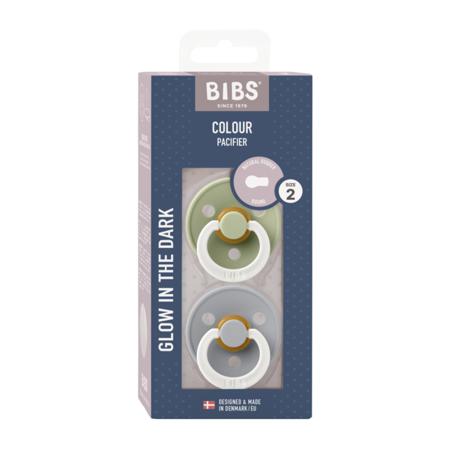 Bibs - set 2 suzete fosforescente colour glow latex, tetina rotunda, 6 luni +-sage/cloud bbb120267