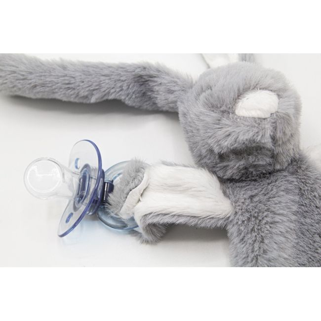 Jucarie atasament bebelusi Iepuras, BabyJem, cu sistem prindere suzeta (Culoare: Gri) JEMbj_8132