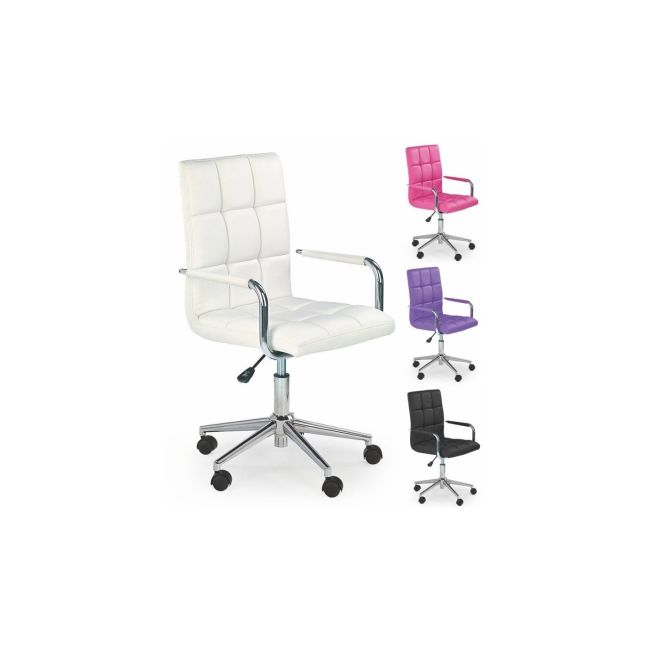Scaun birou ergonomic, hm gonzo 2, cadru cromat, tapiterie piele ecologica, mecanism de balans, roti pivotante, 90 kg, alb drm4761
