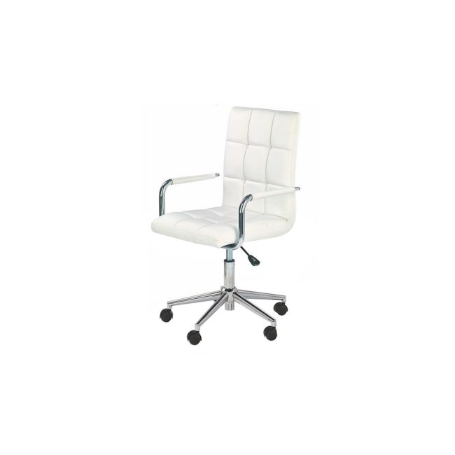 Scaun birou ergonomic, hm gonzo 2, cadru cromat, tapiterie piele ecologica, mecanism de balans, roti pivotante, 90 kg, alb drm4761