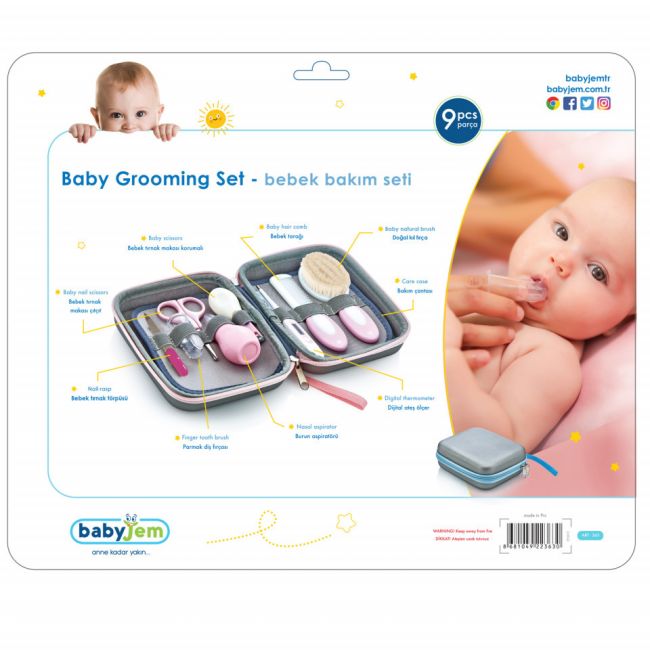 Set ingrijire bebelusi cu 9 piese BabyJem Grooming Set (Culoare: Gri) JEMbj_3633
