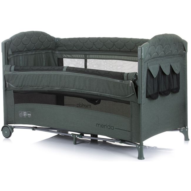 Patut pliabil chipolino merida aloe linen cu laterala culisanta hubkosimer0233al