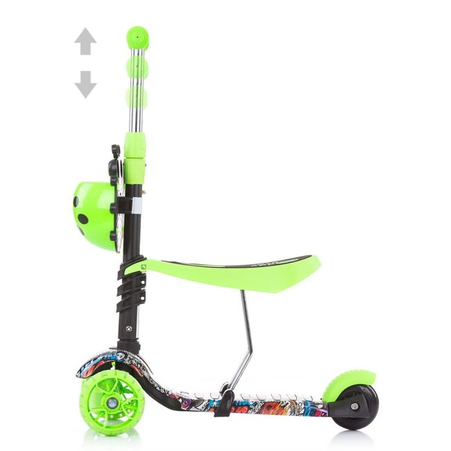 Trotineta chipolino kiddy evo 3 in 1 cu maner green graffiti hubdskieh022gg