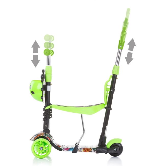 Trotineta chipolino kiddy evo 3 in 1 cu maner green graffiti hubdskieh022gg