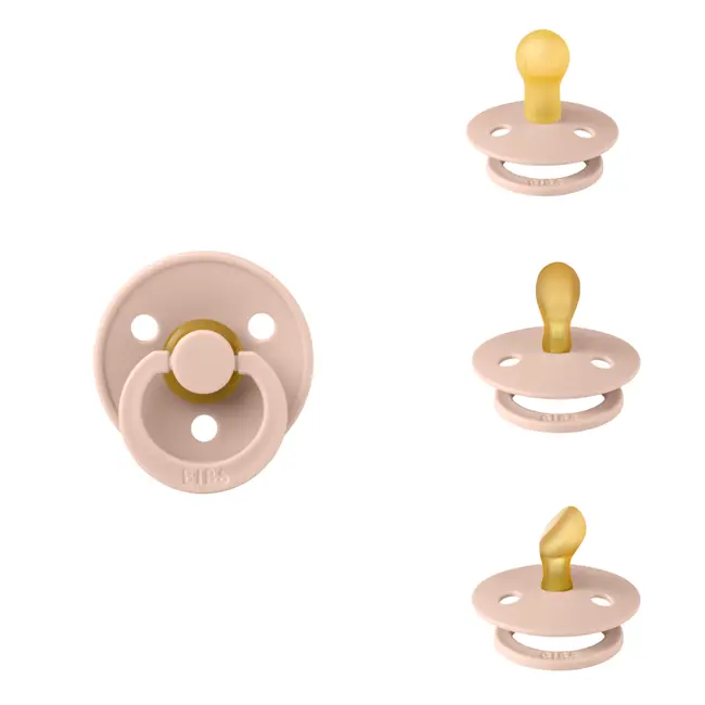 Bibs - set 3 suzete colour latex, tetina rotunda, simetrica & anatomica 0 luni +-blush bbb81342