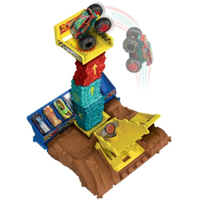 HOT WHEELS MONSTER TRUCK ARENA SMASHERS PROVOCAREA SARITURA CU MASINA VIVMTHNB92_HNB94