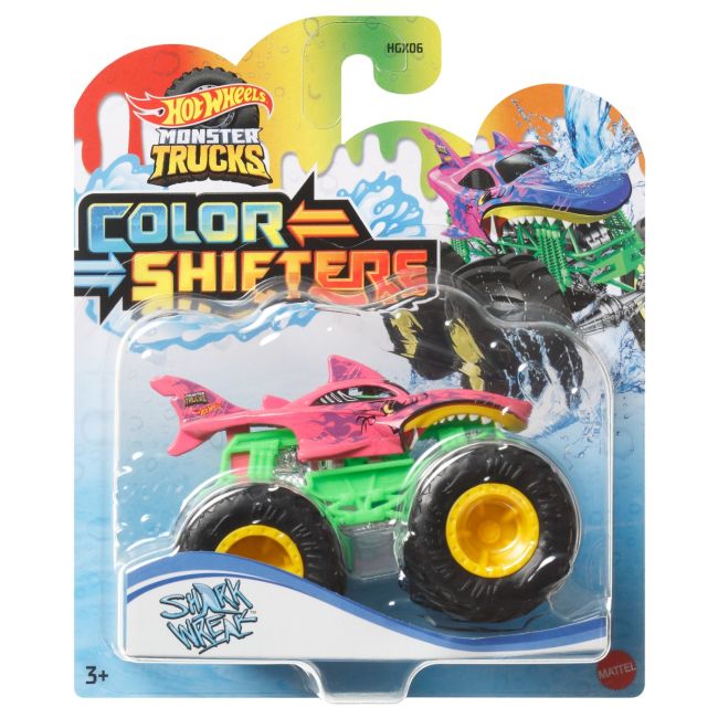 HOT WHEELS MONSTER TRUCK CAMION SHARK WREAK CU CULORI SCHIMBATOARE SCARA 1:64 VIVMTHGX06_HGX09