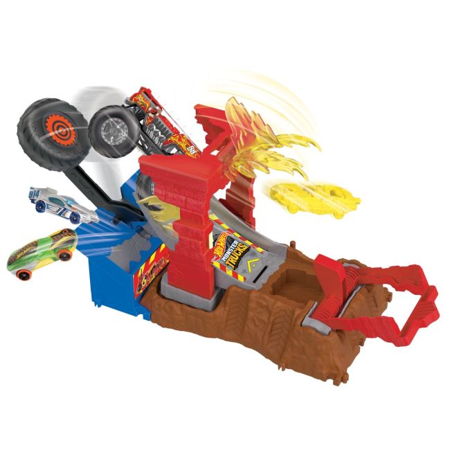 HOT WHEELS MONSTER TRUCKS ENTRY CHALLENGE ARENA SMASHERS PROVOCAREA FIRE CRASH VIVMTHNB87_HNB90