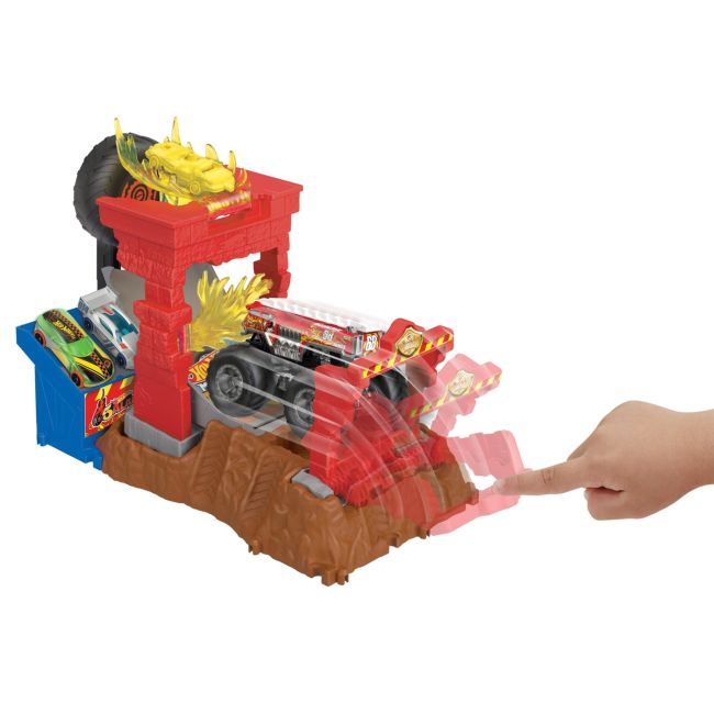 HOT WHEELS MONSTER TRUCKS ENTRY CHALLENGE ARENA SMASHERS PROVOCAREA FIRE CRASH VIVMTHNB87_HNB90
