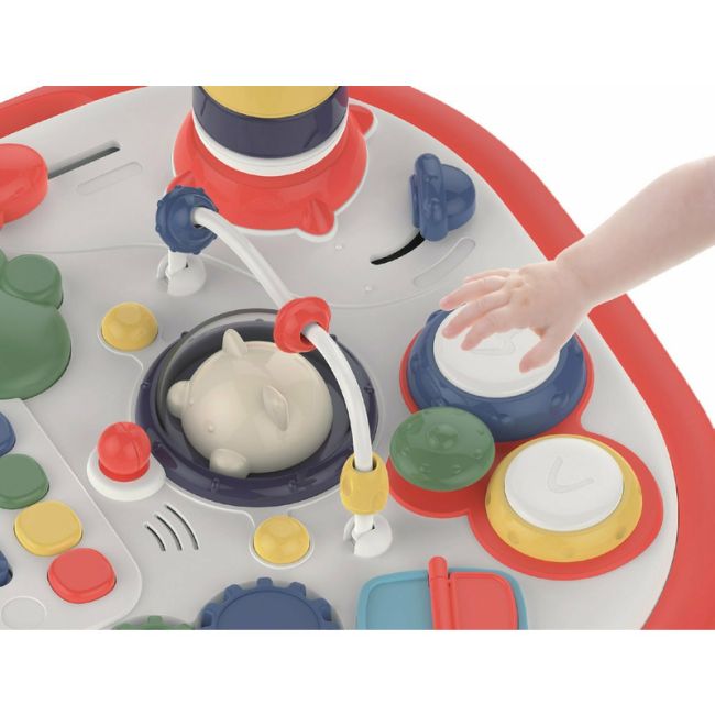 Masuta interactiva 2 in 1 pentru bebelusi, Educationala, Cu lumini si sunete, Cu panou detasabil si reversibil, Partea reversibila pentru Lego Duplo, Fun Table, Free2Play, Dimensiuni 35.5 cm x 31 cm x 41.5 cm, Multicolor BYN46873