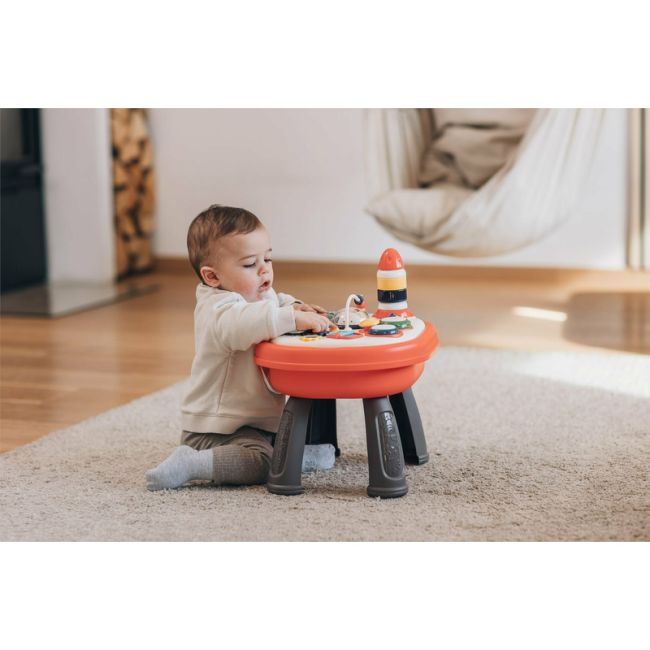 Masuta interactiva 2 in 1 pentru bebelusi, Educationala, Cu lumini si sunete, Cu panou detasabil si reversibil, Partea reversibila pentru Lego Duplo, Fun Table, Free2Play, Dimensiuni 35.5 cm x 31 cm x 41.5 cm, Multicolor BYN46873