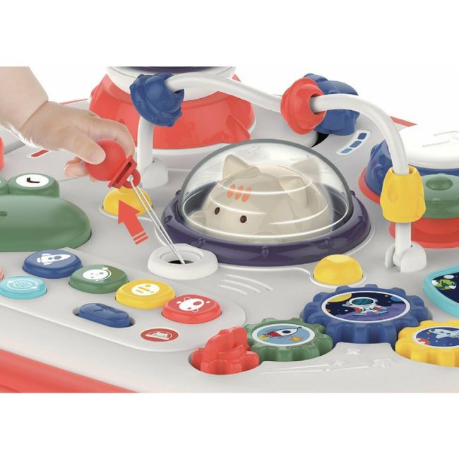Masuta interactiva 2 in 1 pentru bebelusi, Educationala, Cu lumini si sunete, Cu panou detasabil si reversibil, Partea reversibila pentru Lego Duplo, Fun Table, Free2Play, Dimensiuni 35.5 cm x 31 cm x 41.5 cm, Multicolor BYN46873