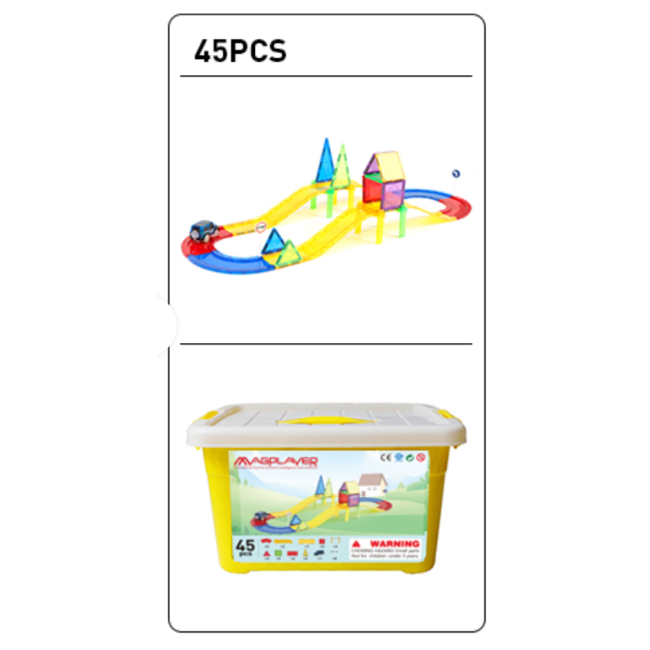 Set de constructie magnetic 3d - circuit masinute (45 piese)