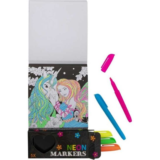 Carte de colorat neon cu 5 carioci incluse Grafix GR150079 BBJGR150079_Povesti