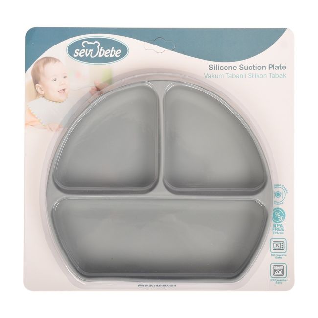 Farfurie din silicon cu ventuza gri SeviBebe BBKSEV_525-13