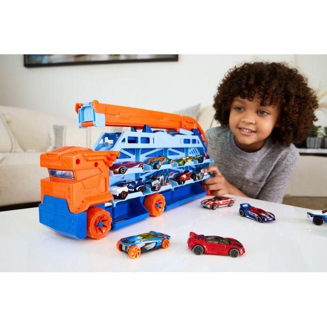 HOT WHEELS MEGA TRANSPORTATOR MASINI SI PISTA DE LANSARE VIVMTHDY92