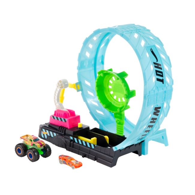 HOT WHEELS MONSTER TRUCK PISTA CASCADORILOR IN BUCLA FOSFORESCENTA VIVMTHBN02