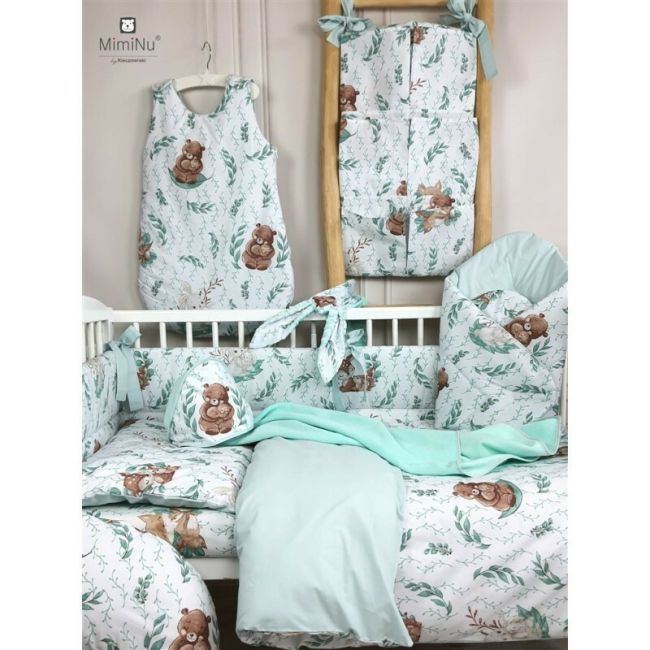 MimiNu - Paturica de infasat multifunctionala, Cu volanase, Cu inchidere cu panglica si arici velcro, Dimensiune 75x75 cm, Din bumbac certificat Oeko Tex Standard 100, Lulu Natural/Mint BYN6426972018593