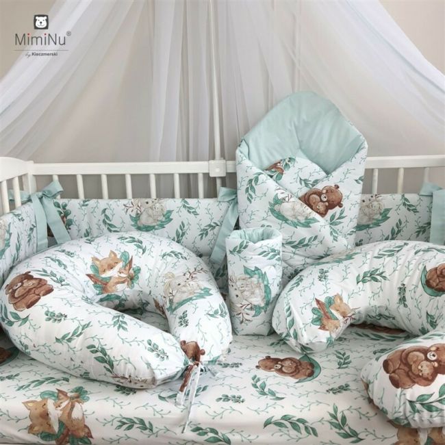 MimiNu - Paturica de infasat multifunctionala, Cu volanase, Cu inchidere cu panglica si arici velcro, Dimensiune 75x75 cm, Din bumbac certificat Oeko Tex Standard 100, Lulu Natural/Mint BYN6426972018593