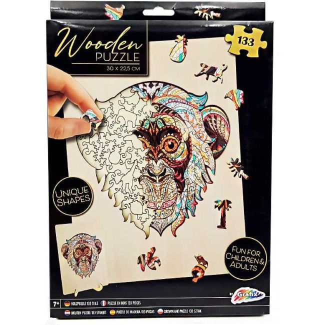 Puzzle Lemn Maimuta, 133 piese, 30x22.5 cm Grafix GR400073 BBJGR400073_Initiala