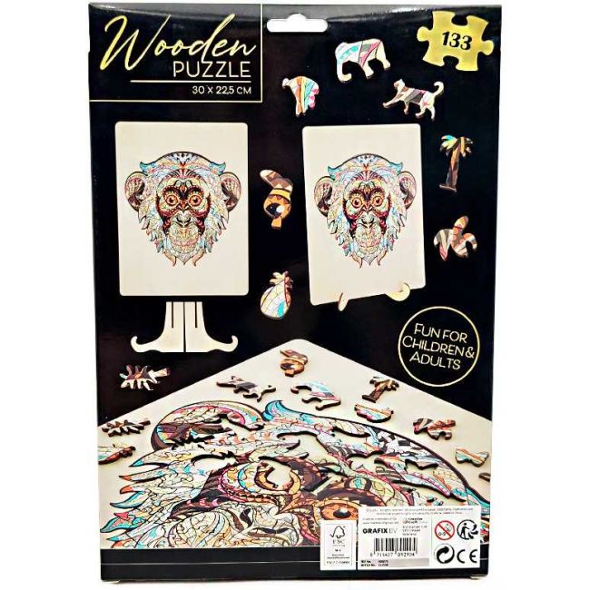 Puzzle Lemn Maimuta, 133 piese, 30x22.5 cm Grafix GR400073 BBJGR400073_Initiala
