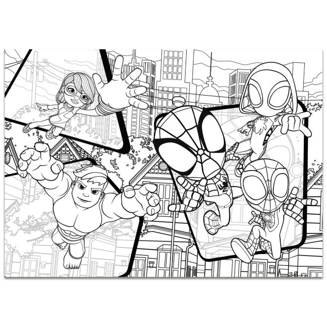 Puzzle de colorat maxi - paienjenelul marvel si prietenii lui uimitori (4 x 48 de piese)