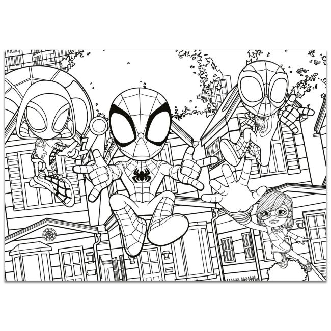 Puzzle de colorat maxi - paienjenelul marvel si prietenii lui uimitori (4 x 48 de piese)