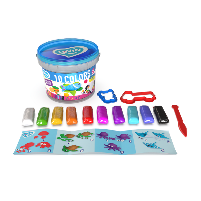 Set plastilina si accesorii pentru modelaj  Lovin - 10 culori pentru baietei KRTOK41154