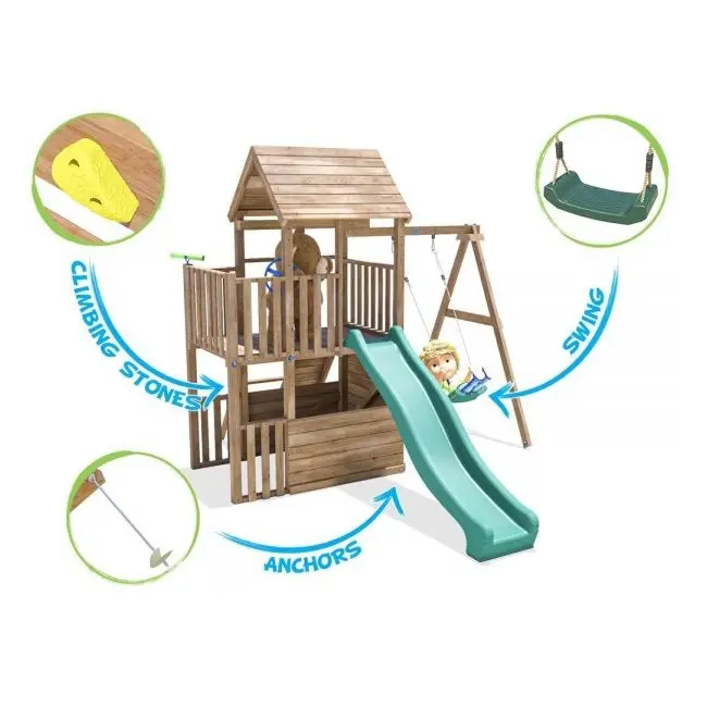 Complex de joaca balconyfort &trade; single swing, tobogan verde, dunster house - okedhps701-1