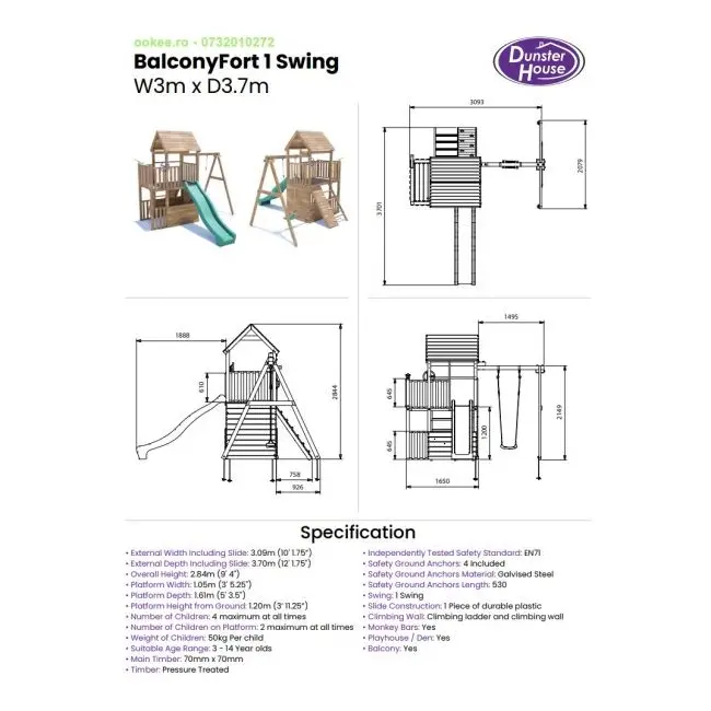 Complex de joaca balconyfort &trade; single swing, tobogan verde, dunster house - okedhps701-1