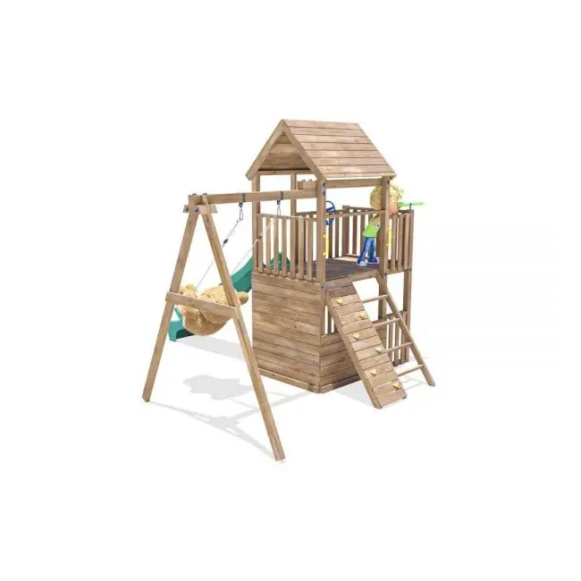 Complex de joaca balconyfort &trade; single swing, tobogan verde, dunster house - okedhps701-1