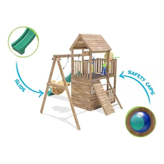 Complex de joaca balconyfort &trade; single swing, tobogan verde, dunster house - okedhps701-1