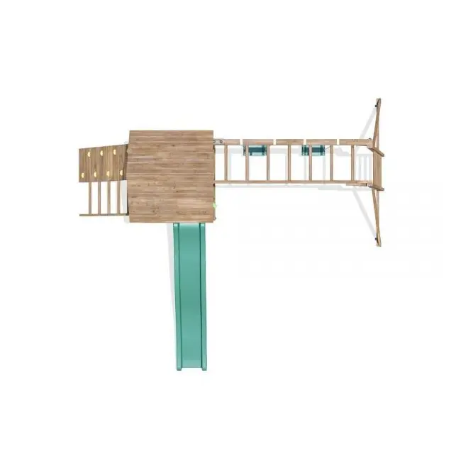 Complex de joaca frontierfort max cu monkey bars si 2 leagane, tobogan verde 2.9 m, dunster house - okedhps708-1