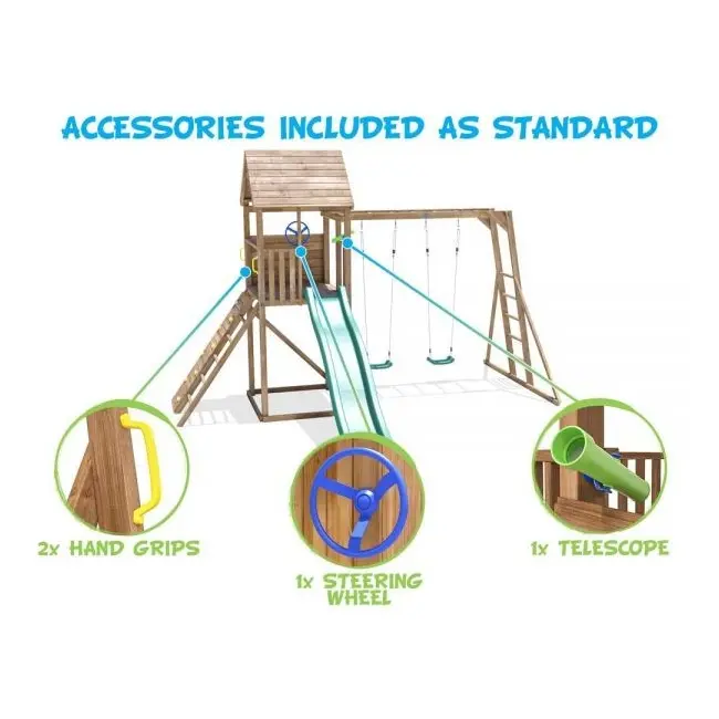 Complex de joaca frontierfort max cu monkey bars si 2 leagane, tobogan verde 2.9 m, dunster house - okedhps708-1
