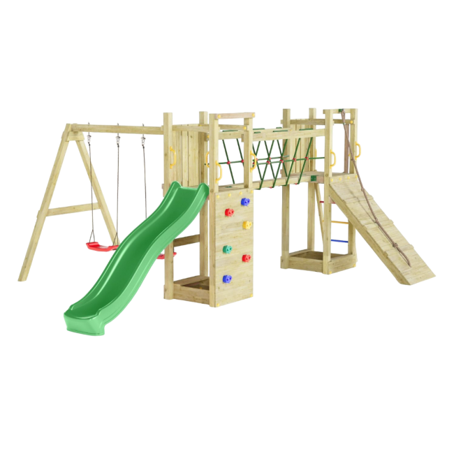 Complex joaca din lemn cu 2 turnuri si pod maxi exposure fungoo - okefu08300pkxg2