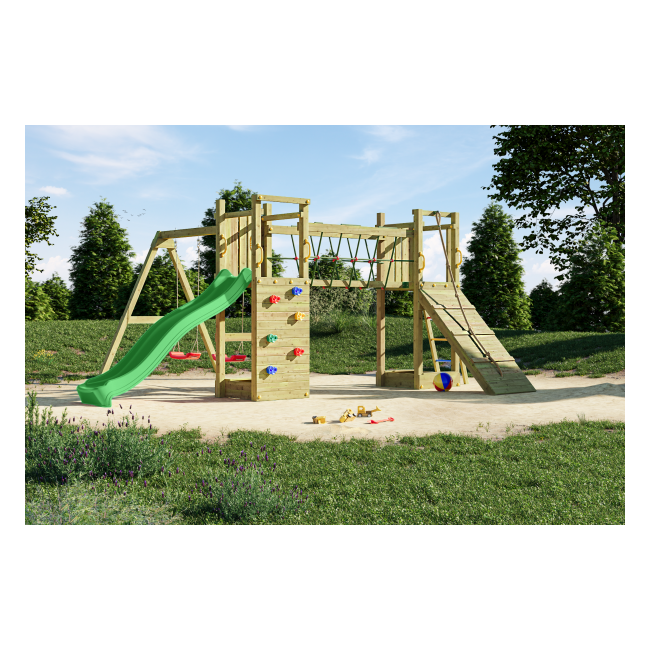 Complex joaca din lemn cu 2 turnuri si pod maxi exposure fungoo - okefu08300pkxg2